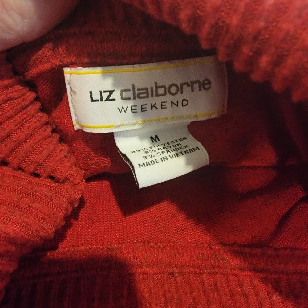 Women's Liz Claiborne Red Cowl Neck Long Sleeve Sweater Sz Medium